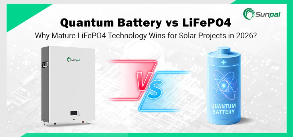 A clean banner featuring a modern home battery cabinet, a central “VS” graphic, and a futuristic quantum battery illustration.